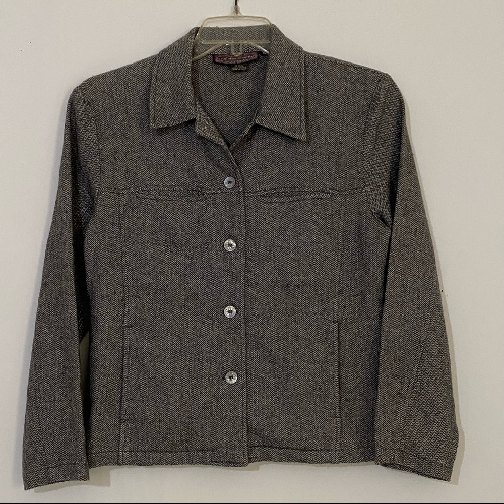 Of the Earth Hemp Fashion jacket button up Size M 4 front pockets gray & white